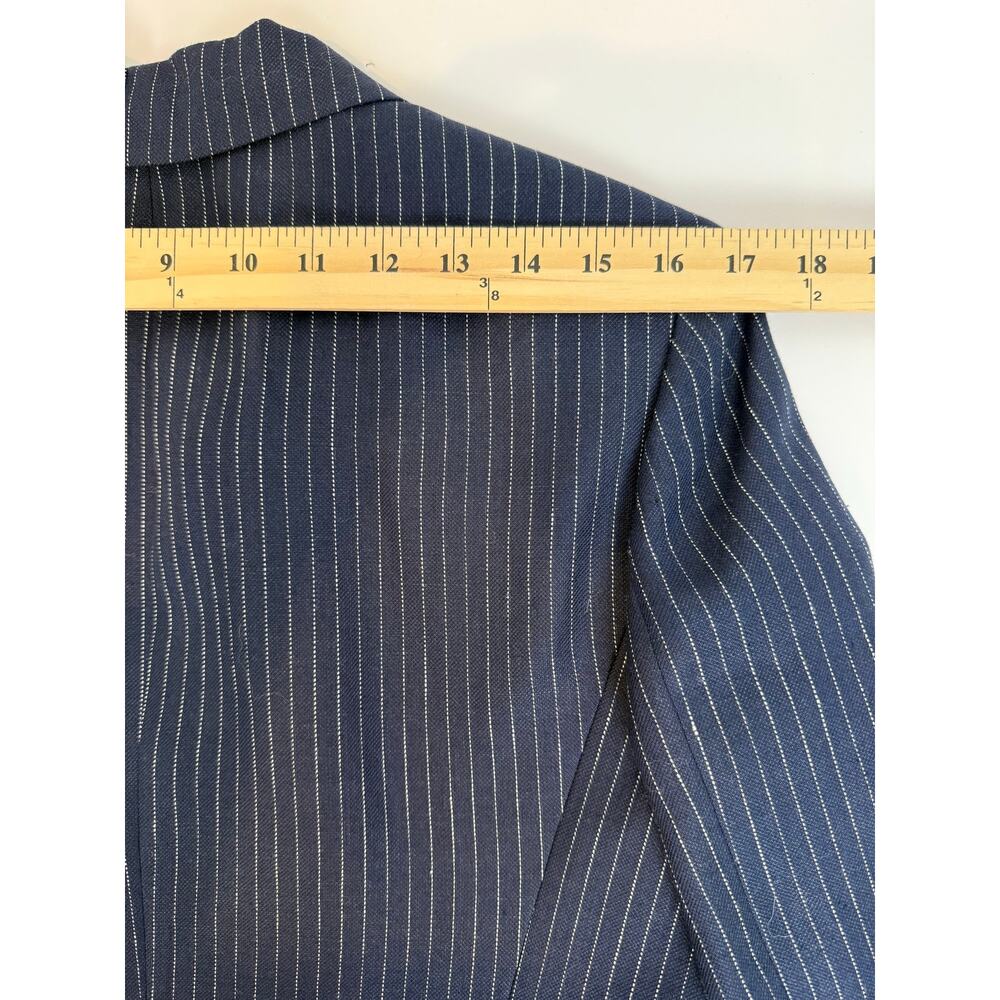 NWT Lauren Ralph Lauren Navy Pinstripe Blazer 10 Linen Wool Made in USA - Picture 8 of 11